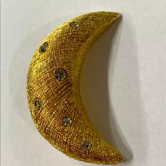 Vintage CHRISTIAN DIOR Moon Texture Crystal Brooch - Picture 2 of 8